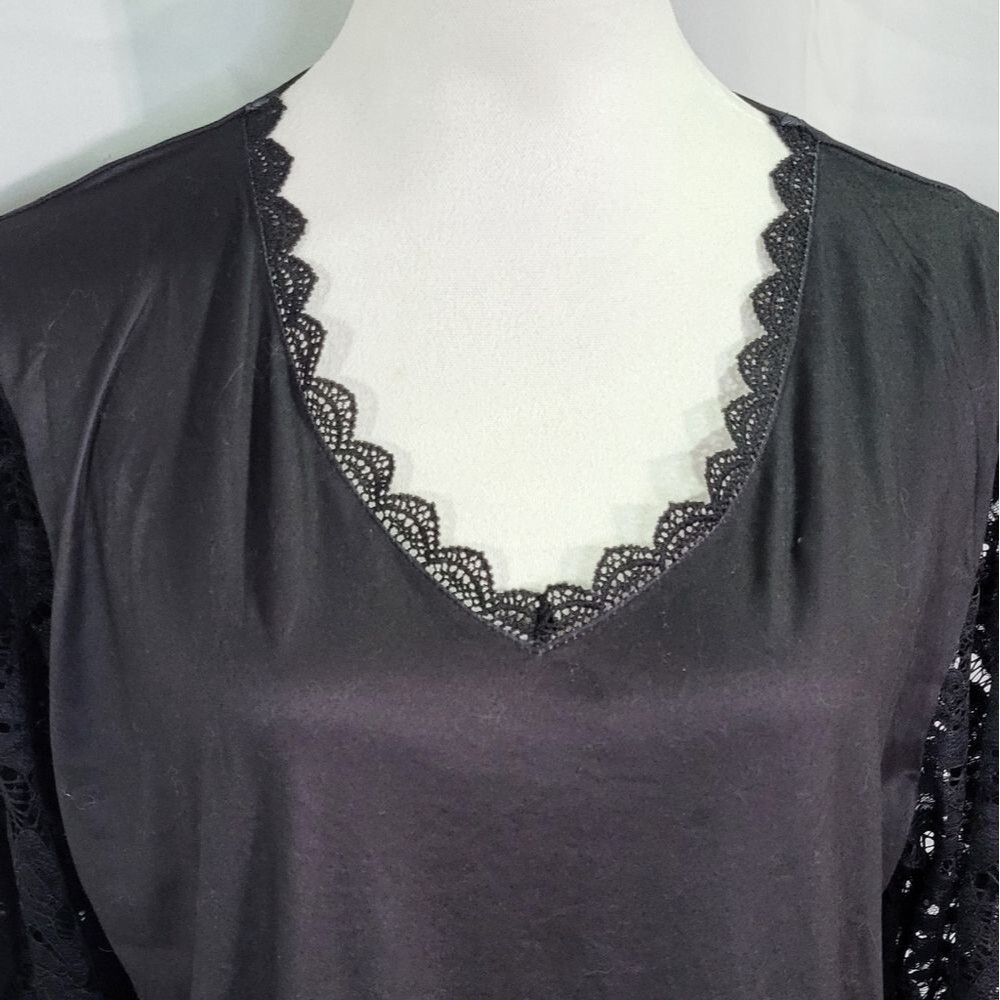 Women's NWOT Black Floral Lace 3/4 Sleeve V-Neck Tunic Top Size 3XL 🐈 - Picture 4 of 9